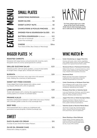 Soho Harvey Eatery Menu