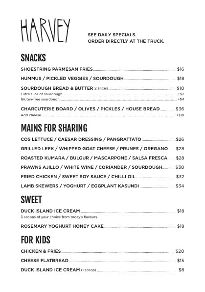 SOHO Harvey SEPT Menu